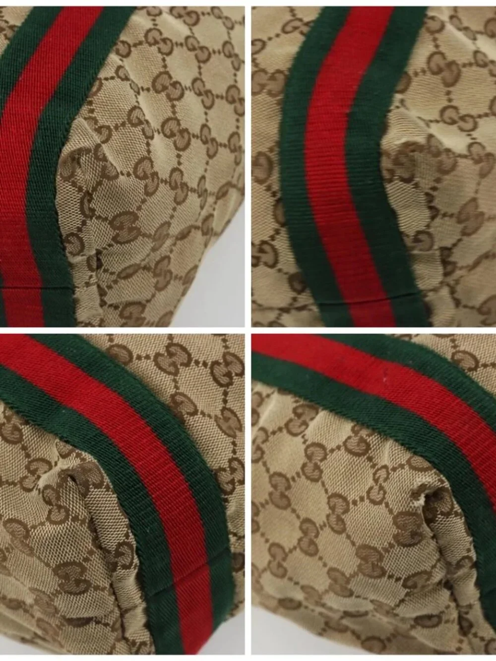 GUCCI GG Canvas Web Sherry Line Tote Bag Beige 189669 Auth mr2577A